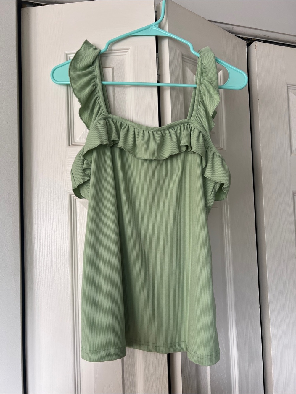 Ruffled Square Neck Camisole in Sage Green